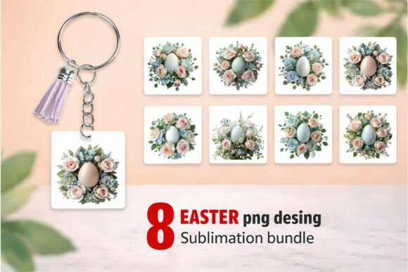 8 Easter Egg in Floral Wreath PNG Sublim Designs