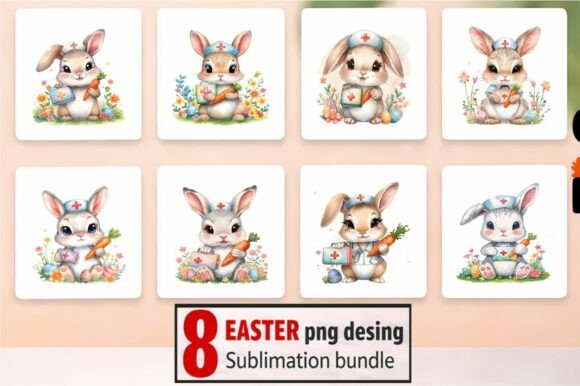 8 Easter Nurse Bunny PNG Sublimation Bun: Merging Healthcare Appreciation with Holiday Cheer