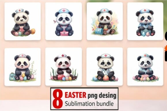 8 Easter Nurse Panda PNG Sublimation Bundle for Creators