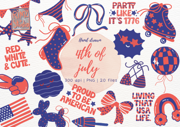 Celebrate Independence with Hand-Drawn 4th of July PNGs