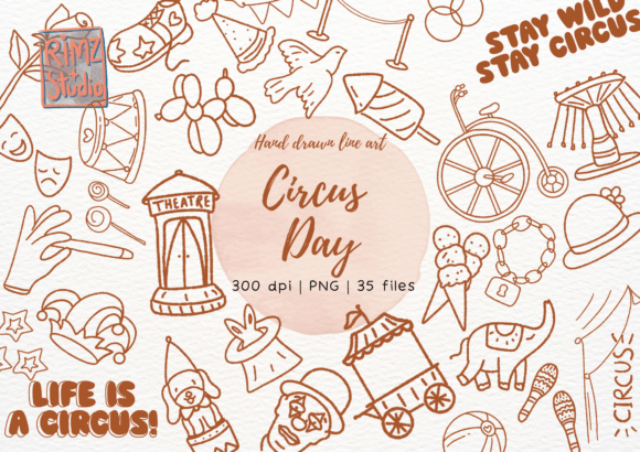 Circus Hand Drawn Line Art Clipart PNG Guide