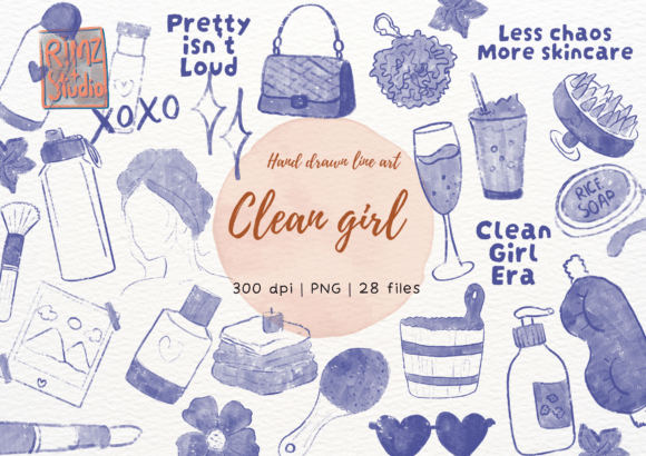 Elevate Your Creative Brand with the Clean Girl Aura Watercolour Clipart Set