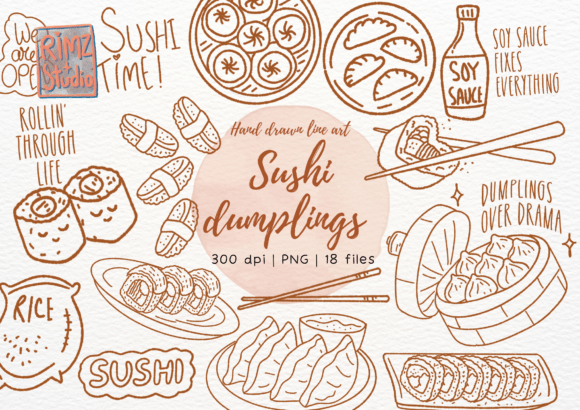 Elevate Your Creative Projects with Sushi Dumpling Doodle Clipart Hand Drawn