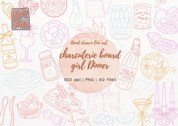 Elevating Creative Projects with Charcuterie Board Girl Dinner Hand Drawn Illustrations