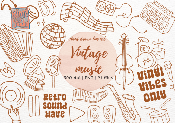 Elevating Creative Projects with Vintage Retro Music Elements Hand Drawn