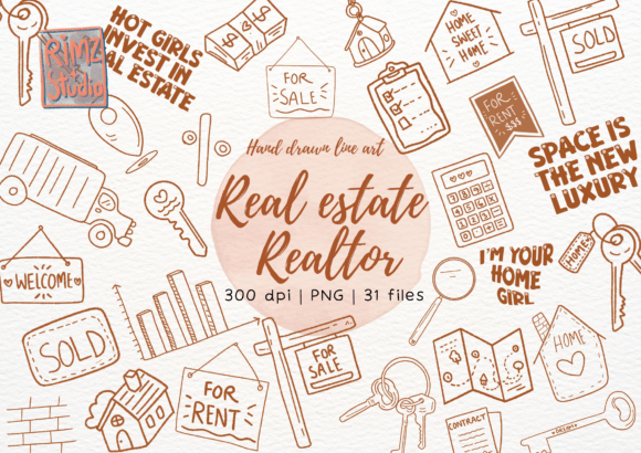 Elevating Professional Identity with Real Estate Realtor Line Art Clipart PNG