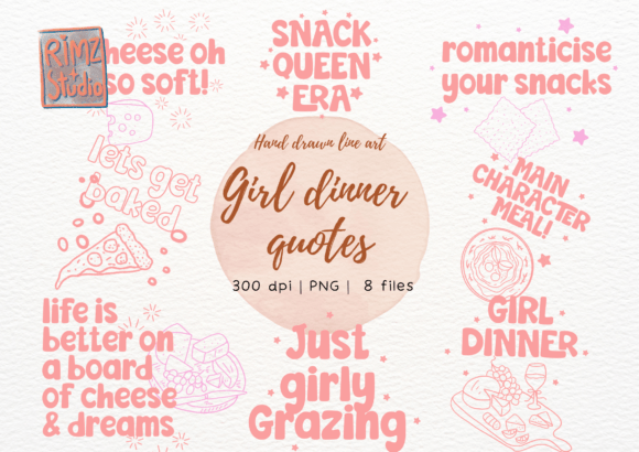 Evaluating the Girl Dinner Hand Drawn Quotes Png Bundle for Creative Projects