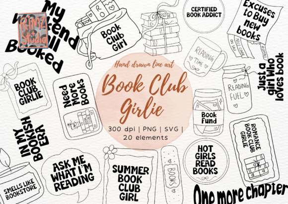 Hand-Drawn Book Club Girl SVG Bundle for Crafters