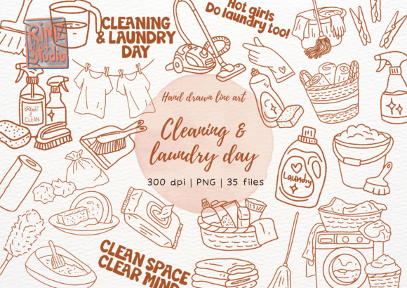 Hand-Drawn Laundry Day PNGs for Crafters