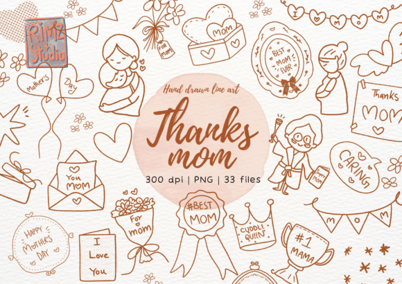 Hand-Drawn Mother's Day Doodle PNGs for Creators