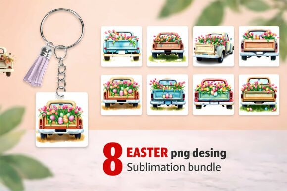 Reviving Spring Traditions with 8 Easter Truck with Tulips and Eggs PNG Designs